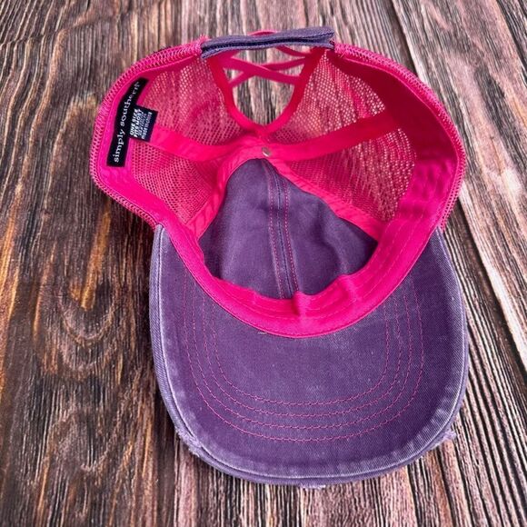 Simply Southern Distressed Mama Bear Womens Cap Pink & Purple Ponytail Back - Picture 6 of 7